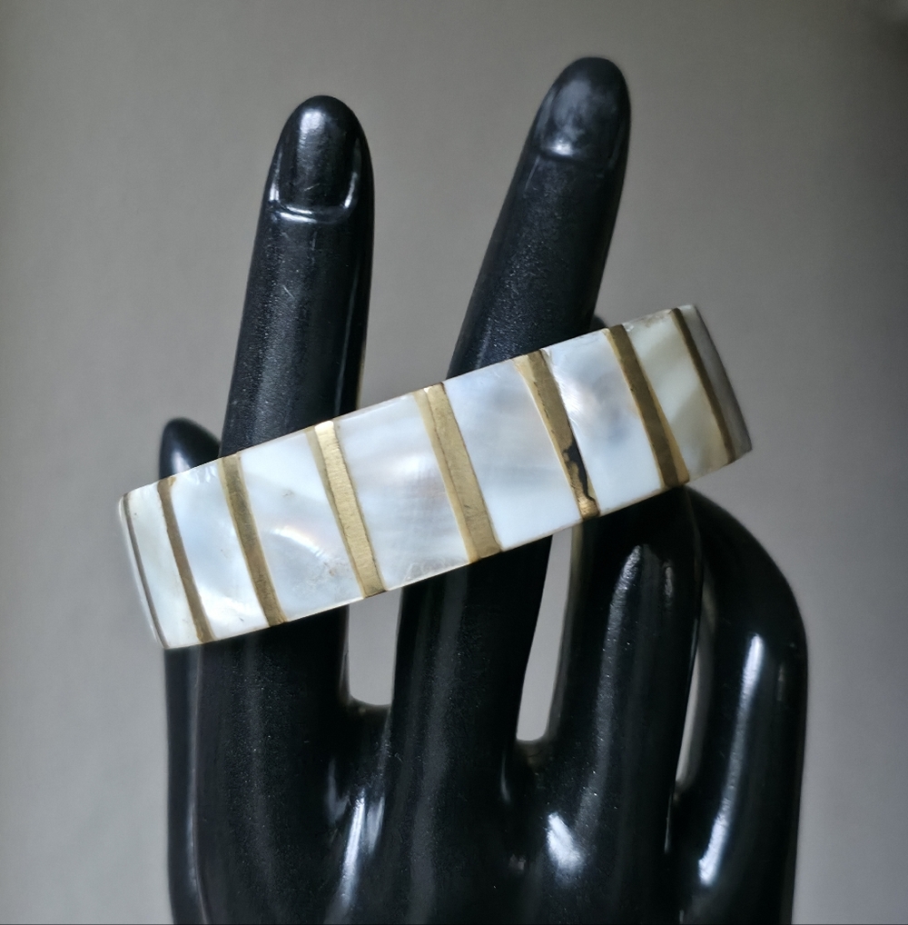 Mother Of Pearl Brass Bangle Boho Bohemian
